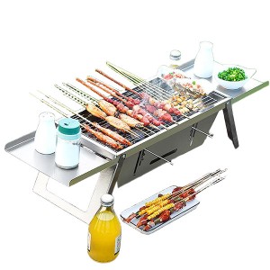 Thickened stainless steel barbecue grill household folding portable small barbecue grill barbecue grill outdoor camping picnic barbecue skewers